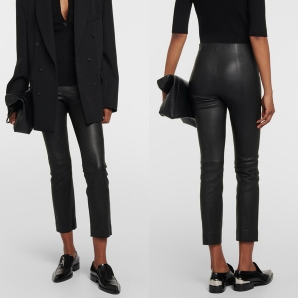 Vince Leather Black Cropped Slim Pull-On Leggings Pants XS